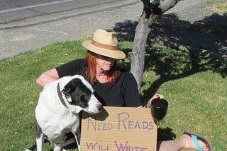 writer and dog begging for reads