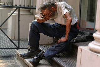 Man on stairs, poverty, Jasdeep Singh