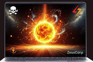 A graphic of a computer screen showing a ball of fire, energy