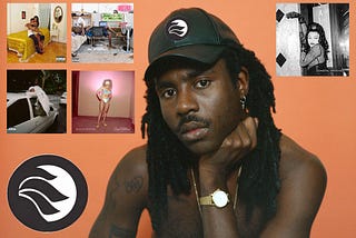 a picture of artist Blood Orange on an orange background surrounded by his album covers and the NYU Local logo