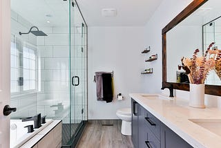 A photo of a generic but nice bathroom. A representation of where most of us do our hygiene business.