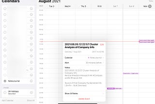 Screenshot of a Apple Calendar showing when notes were updated.