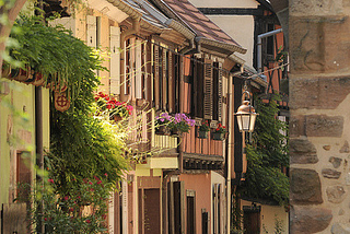 Picturesque streets of Kaysersberg in Alsace, France