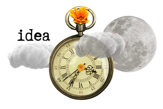 Un reloj sobre la luna y una IDEA sobre una nube