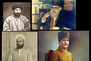 From Top Left (going clockwise): Jamaluddin Afghani, Syed Abul Ala Maududi, Mohammed Iqbal, Mohammed Abduh