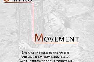 The picture depicts a women hugging a tree. Chipko movement