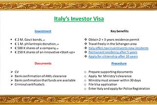 Italy’s golden visa in one slide