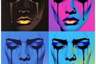 Colorful artsy crying portrait of women