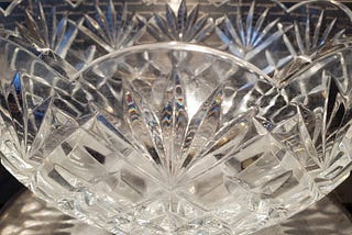 A crystal glass serving bowl.