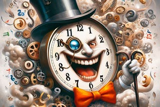 An ai generated image of a timeclock laughing