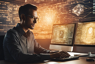 A man using secure digital encryption technology.