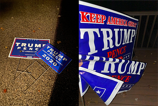 Two photos of *borrowed* Trump signs.