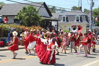 The Extradordinay Rendition Band of Providence, RI in the 2026 Block Island 4th of July prade.