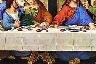 Close-up of Jesus and Judas from Leonardo’s The Last Supper