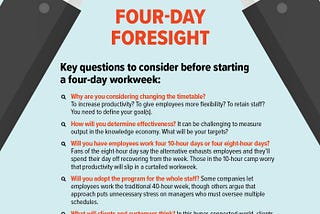 An infographic the outlines five key questions to consider before starting a four-day workweek