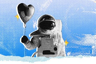 Old Twitter illustration for the legacy verification request showing an astronaut holding a balloon on light blue background