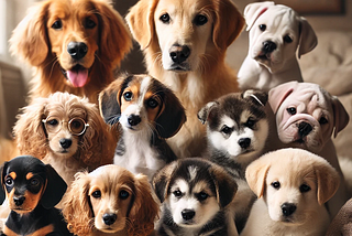 Image generated by DALL-E 3 and then cropped, prompt: “Photograph of adorable puppies of all different colors and breeds”