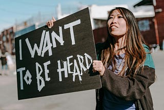 Woman protesting for freedom of speech