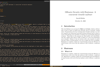 Whenever you makes changes to latex file on left and save it (:w) the changes reflect in real time in the pdf on right :)