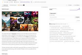 Screenshot of the Stable Cascade page that includes information on the model.
