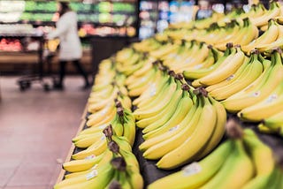 Rows of bananas at a grocery store