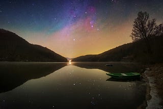 A lake in the summer starlight.