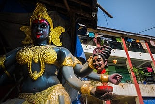 An idol of Goddess Kali at a workshop in Mumbai during Navratri