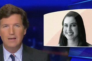 A screengrab from Tucker Carlson’s evening cable show. In the inset is a photo of Washington Post Journalist Taylor Lorenz. The screengrab is one of the many times Tucker has singled out Lorenz