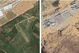 Before and after images of Gaza farmland bombed by Israel