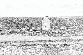 Sketch of my mom and me standing in the ocean