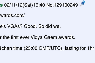 The first Vidya Gaem Awards, in /v/’s own words