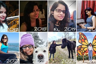 Snapshots of me from 2017 to 2024