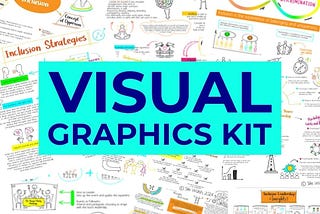 A collage of visual sketches with teh words “Visual Graphic Kit” in navy on top of a turquoise block of colour