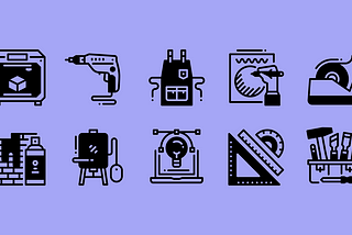 Icons depicting craft and art supplies for an article about creative classroom ideas