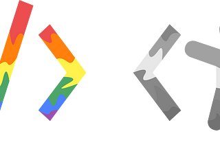 On the left, the Accessibility For Devs logo in color, with the 6 colors of neurodiversity, and on the right, the same logo in grayscale.
