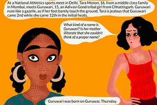 A panel showing Tara meeting Guruwari at the sports meet and wondering what kind of a name Guruwari is.