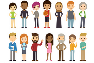 A cartoon of people illustrating diversity through age, gender, race, etc.