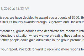 Member can be admin of group if group_creator admin id is deactivated : Facebook Bug Bounty