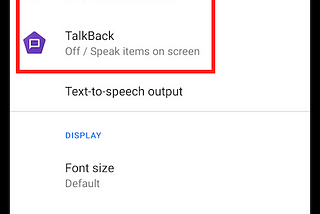 Android accessibility settings screen