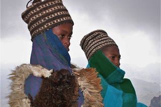 Two boys at the summit of mount Ras Dashen in Noerthern Ethioia