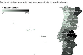 Map showing the % of voters in Portuguese Districts that chose the far-right candidate — by Oliver Carrington & Joao Silva