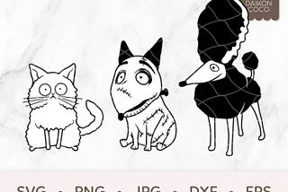 Frankenweenie SVG, Frankenweenie Pet Squad SVG, Sparky svg, Mr Whiskers svg, Persephone, svg png jpg dxf eps Cricut Silhouette Cutting Files