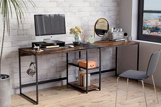 L Shape Computer Desk with Monitor Stand and Storage Shelves