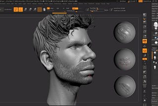 Digital sculpting program zbrush and a 3d render of a man’s face