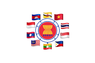 Logo ASEAN dikelilingi bendera-bendera negara anggota