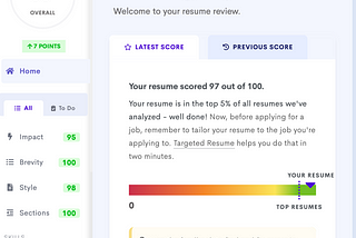A screenshot of my ATS score after doing the things in this article.