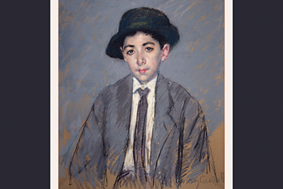 Mary Cassatt’s 1904 portrait of a 12 yr old boy whose eyes, clothes, and demeanor bear the weight of a grown man.