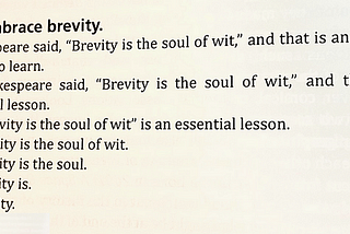 Image from my book of passage emphasizing brevity.