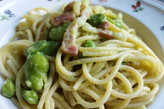 Pasta alla gricia with fava beans | Eatalianwithroberto