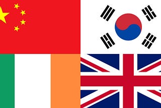 China, Korea, Ireland, and the UK